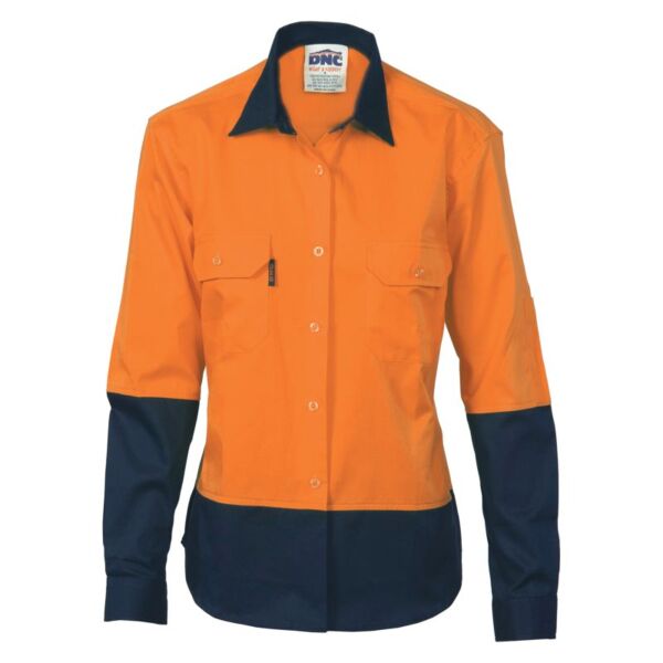 Womens HiVis 2 Tone Cool-Breeze Cotton Long Sleeve Shirt Thumbnail